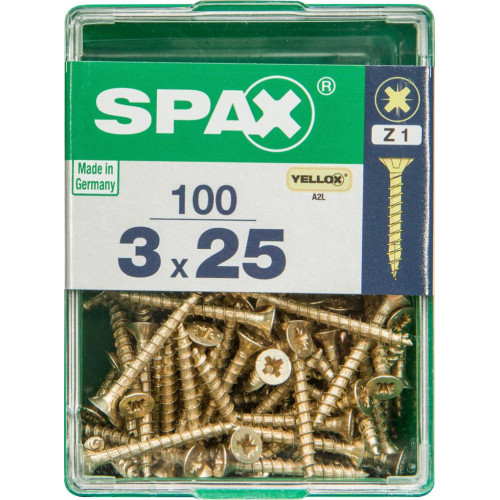 Lot de 100 vis acier tête fraisée pozidriv SPAX, Diam.3 mm x L.25 mm - SPAX