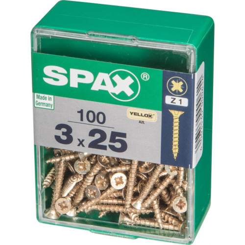 Lot de 100 vis acier tête fraisée pozidriv SPAX, Diam.3 mm x L.25 mm - SPAX