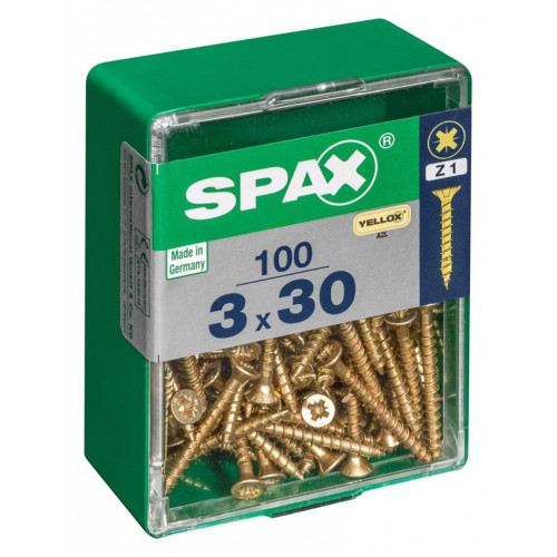 Lot de 100 vis acier tête fraisée pozidriv SPAX, Diam.3 mm x L.30 mm - SPAX