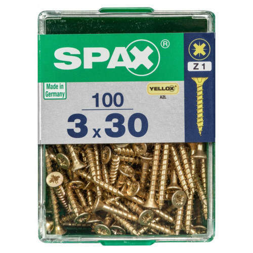 Lot de 100 vis acier tête fraisée pozidriv SPAX, Diam.3 mm x L.30 mm - SPAX