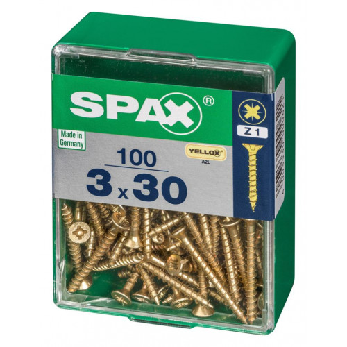 Lot de 100 vis acier tête fraisée pozidriv SPAX, Diam.3 mm x L.30 mm - SPAX