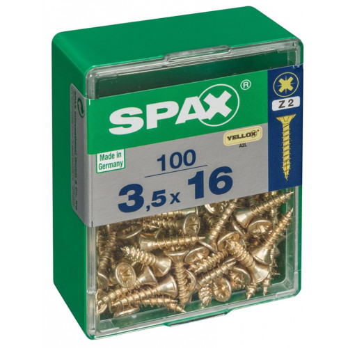 Lot de 100 vis acier tête fraisée pozidriv SPAX, Diam.3.5 mm x L.16 mm - SPAX