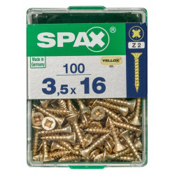 Lot de 100 vis acier tête fraisée pozidriv SPAX, Diam.3.5 mm x L.16 mm - SPAX