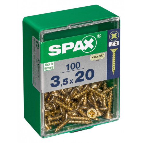 Lot de 100 vis acier tête fraisée pozidriv SPAX, Diam.3.5 mm x L.20 mm - SPAX