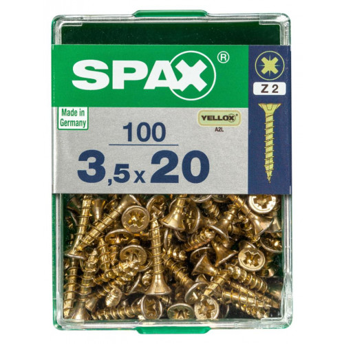 Lot de 100 vis acier tête fraisée pozidriv SPAX, Diam.3.5 mm x L.20 mm - SPAX