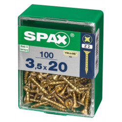 Lot de 100 vis acier tête fraisée pozidriv SPAX, Diam.3.5 mm x L.20 mm - SPAX