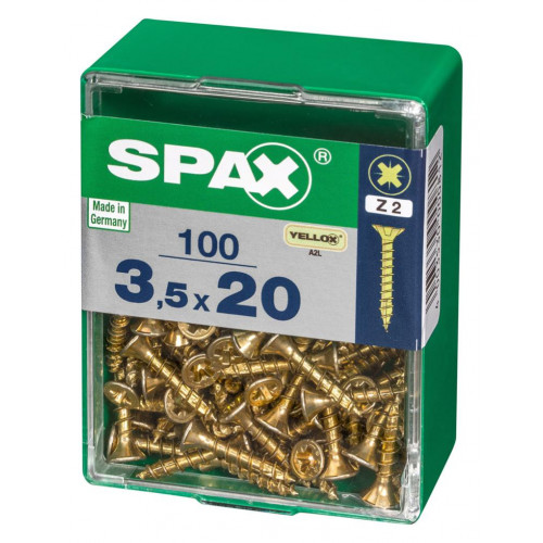 Lot de 100 vis acier tête fraisée pozidriv SPAX, Diam.3.5 mm x L.20 mm - SPAX