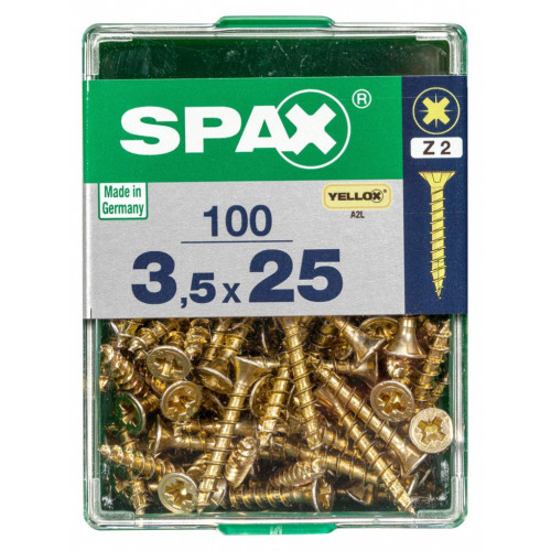 Lot de 100 vis acier tête fraisée pozidriv SPAX, Diam.3.5 mm x L.25 mm - SPAX