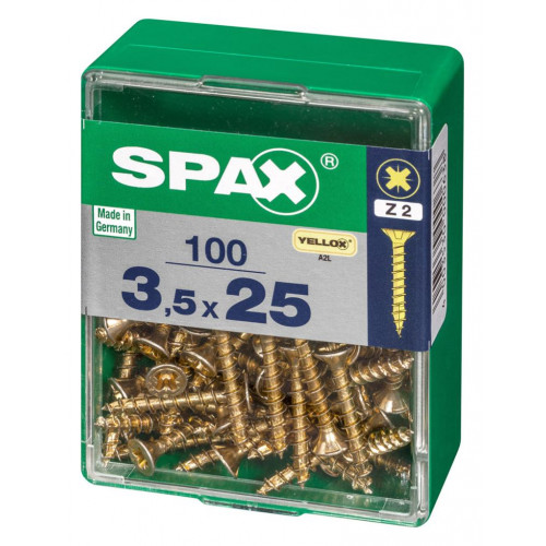 Lot de 100 vis acier tête fraisée pozidriv SPAX, Diam.3.5 mm x L.25 mm - SPAX