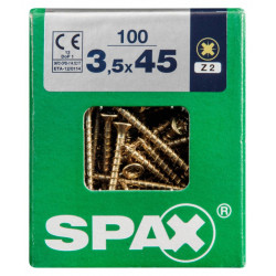 Lot de 100 vis acier tête fraisée pozidriv SPAX, Diam.3.5 mm x L.45 mm - SPAX