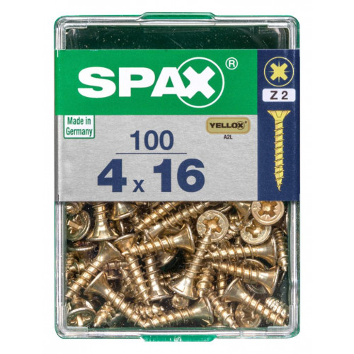 Lot de 100 vis acier tête fraisée pozidriv SPAX, Diam.4 mm x L.16 mm - SPAX