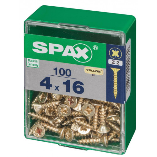 Lot de 100 vis acier tête fraisée pozidriv SPAX, Diam.4 mm x L.16 mm - SPAX