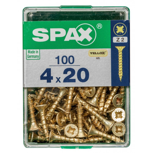 Lot de 100 vis acier tête fraisée pozidriv SPAX, Diam.4 mm x L.20 mm - SPAX