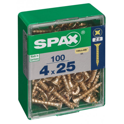 Lot de 100 vis acier tête fraisée pozidriv SPAX, Diam.4 mm x L.25 mm - SPAX