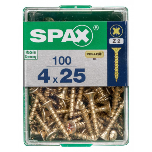 Lot de 100 vis acier tête fraisée pozidriv SPAX, Diam.4 mm x L.25 mm - SPAX