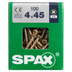 Lot de 100 vis acier tête fraisée pozidriv SPAX, Diam.4 mm x L.45 mm - SPAX