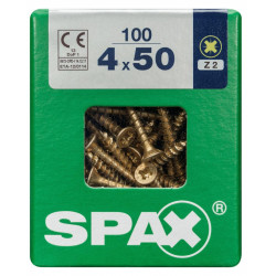 Lot de 100 vis acier tête fraisée pozidriv SPAX, Diam.4 mm x L.50 mm - SPAX