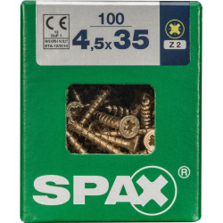 Lot de 100 vis acier tête fraisée pozidriv SPAX, Diam.4.5 mm x L.35 mm - SPAX