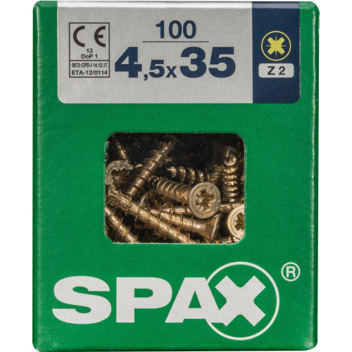 Lot de 100 vis acier tête fraisée pozidriv SPAX, Diam.4.5 mm x L.35 mm - SPAX