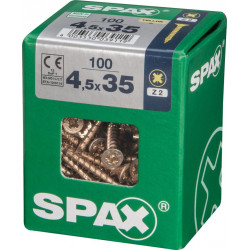 Lot de 100 vis acier tête fraisée pozidriv SPAX, Diam.4.5 mm x L.35 mm - SPAX