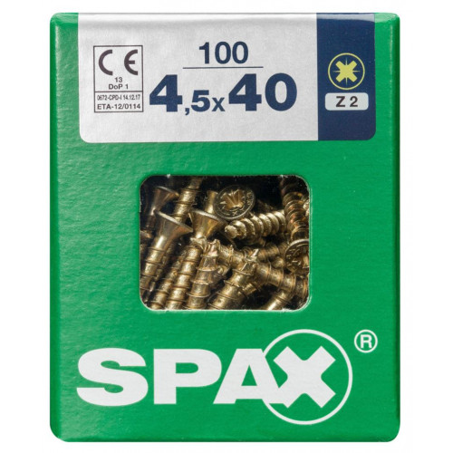 Lot de 100 vis acier tête fraisée pozidriv SPAX, Diam.4.5 mm x L.40 mm - SPAX