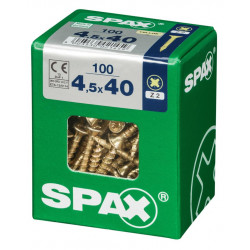 Lot de 100 vis acier tête fraisée pozidriv SPAX, Diam.4.5 mm x L.40 mm - SPAX