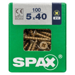 Lot de 100 vis acier tête fraisée pozidriv SPAX, Diam.5 mm x L.40 mm - SPAX