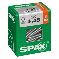 Lot de 100 vis acier tête fraisée torx SPAX, Diam.4 mm x L.45 mm - SPAX