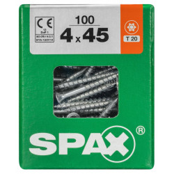 Lot de 100 vis acier tête fraisée torx SPAX, Diam.4 mm x L.45 mm - SPAX