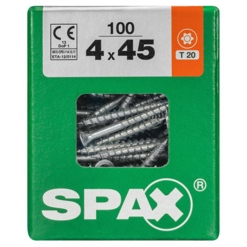 Lot de 100 vis acier tête fraisée torx SPAX, Diam.4 mm x L.45 mm - SPAX