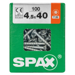 Lot de 100 vis acier tête fraisée torx SPAX, Diam.4.5 mm x L.40 mm - SPAX