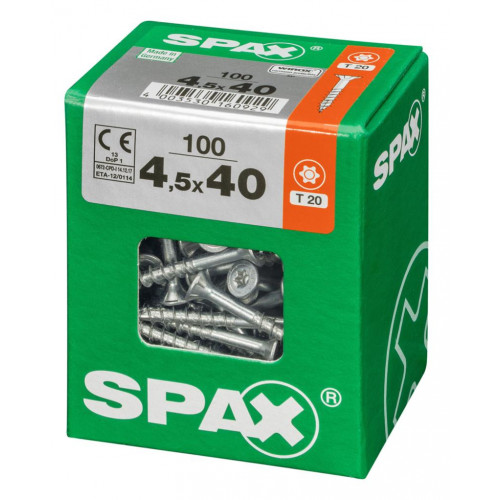 Lot de 100 vis acier tête fraisée torx SPAX, Diam.4.5 mm x L.40 mm - SPAX