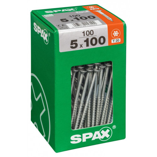 Lot de 100 vis acier tête fraisée torx SPAX, Diam.5 mm x L.100 mm - SPAX