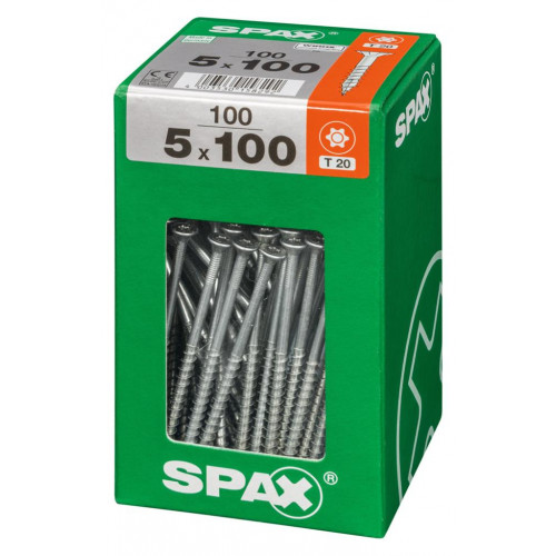 Lot de 100 vis acier tête fraisée torx SPAX, Diam.5 mm x L.100 mm - SPAX