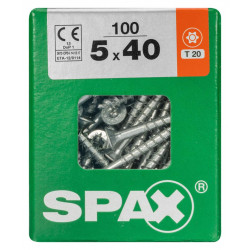 Lot de 100 vis acier tête fraisée torx SPAX, Diam.5 mm x L.40 mm - SPAX