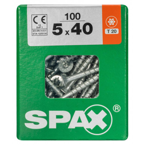 Lot de 100 vis acier tête fraisée torx SPAX, Diam.5 mm x L.40 mm - SPAX