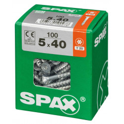 Lot de 100 vis acier tête fraisée torx SPAX, Diam.5 mm x L.40 mm - SPAX