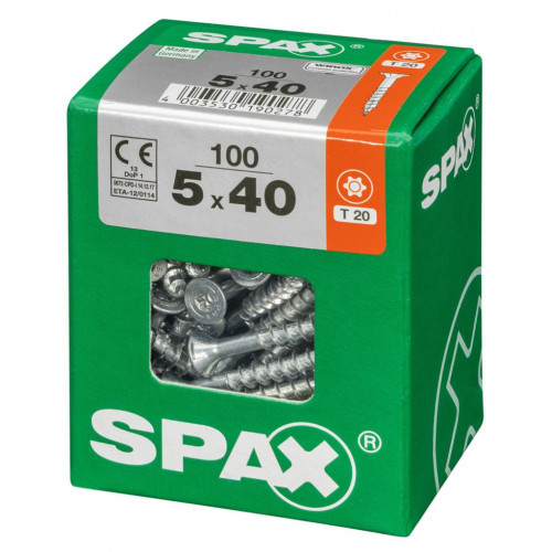 Lot de 100 vis acier tête fraisée torx SPAX, Diam.5 mm x L.40 mm - SPAX