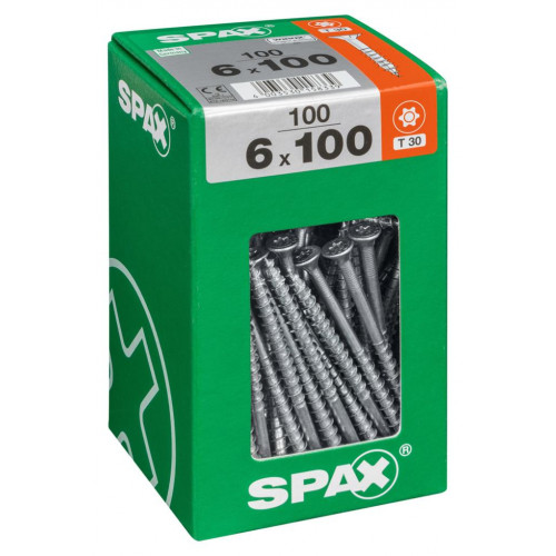 Lot de 100 vis acier tête fraisée torx SPAX, Diam.6 mm x L.100 mm - SPAX