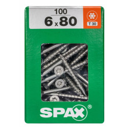 Lot de 100 vis acier tête fraisée torx SPAX, Diam.6 mm x L.80 mm - SPAX