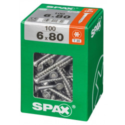 Lot de 100 vis acier tête fraisée torx SPAX, Diam.6 mm x L.80 mm - SPAX