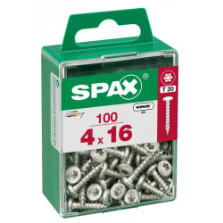 Lot de 100 vis acier tête ronde pozidriv SPAX, Diam.4 mm x L.16 mm de marque SPAX, référence: B6188500