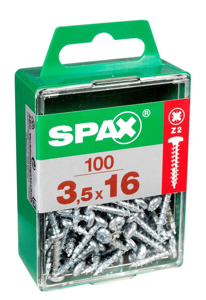 Lot de 100 vis acier tête ronde SPAX, Diam.3.5 mm x L.16 mm