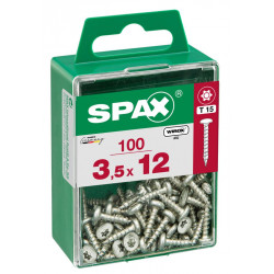 Lot de 100 vis acier tête ronde torx SPAX, Diam.3.5 mm x L.12 mm de marque SPAX, référence: B6188800