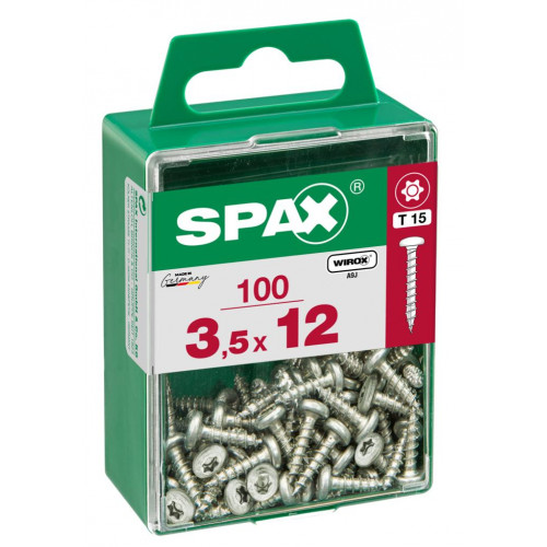 Lot de 100 vis acier tête ronde torx SPAX, Diam.3.5 mm x L.12 mm - SPAX