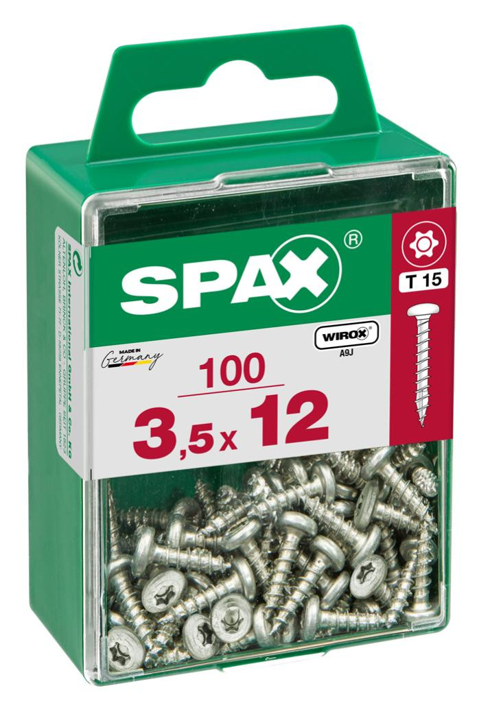 Lot de 100 vis acier tête ronde torx SPAX, Diam.3.5 mm x L.12 mm