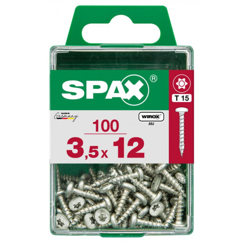 Lot de 100 vis acier tête ronde torx SPAX, Diam.3.5 mm x L.12 mm - SPAX