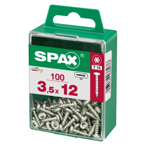 Lot de 100 vis acier tête ronde torx SPAX, Diam.3.5 mm x L.12 mm - SPAX