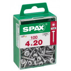 Lot de 100 vis acier tête ronde torx SPAX, Diam.4 mm x L.20 mm de marque SPAX, référence: B6188900