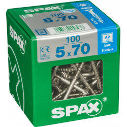 Lot de 100 vis inox tête fraisée torx SPAX, Diam.5 mm x L.70 mm - SPAX